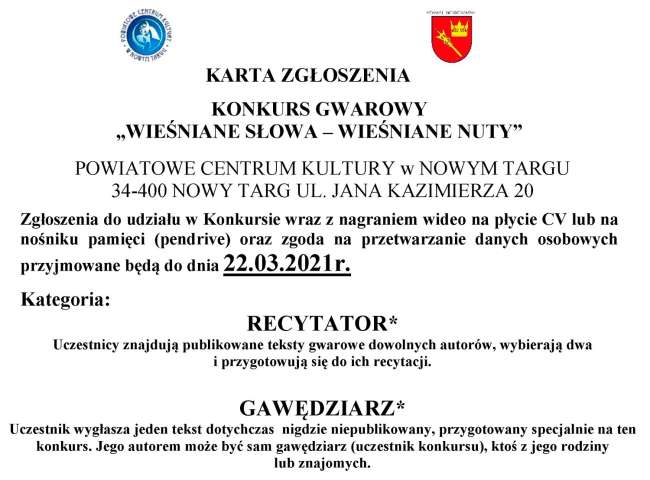 WIOSENNY KONKURS GWAROWY "WIEŚNIANE SŁOWA – WIEŚNIANE NUTY"