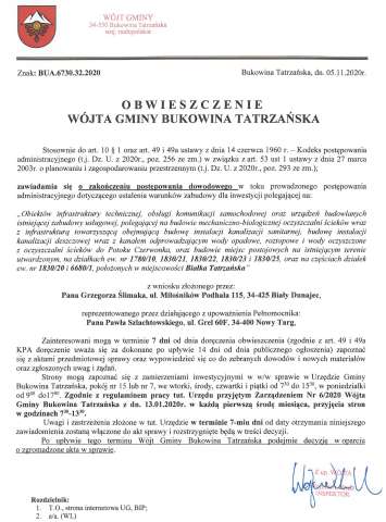 Obwieszczenie Wójta Gminy Bukowina Tatrzańska BUA 6730.32.2020