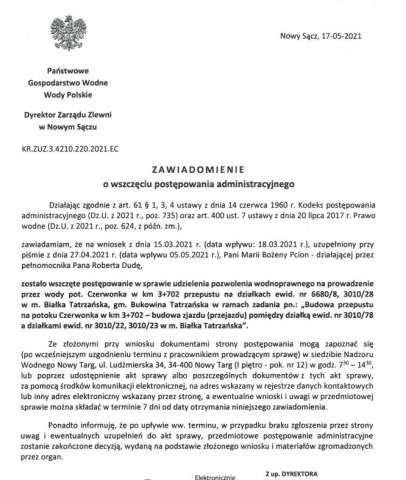 Zawiadomienie o wszczęciu postępowania administracyjnego