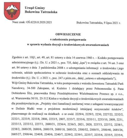 zawiadomienie o zakończeniu postepowania TPN