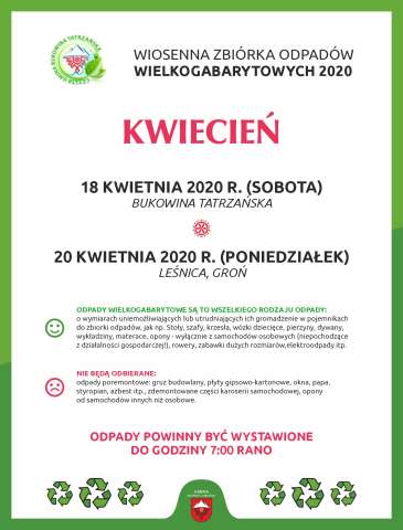 WIOSENNA ZBIÓRKA ODPADÓW WIELKOGABARYTOWYCH - KWIECIEŃ 2020