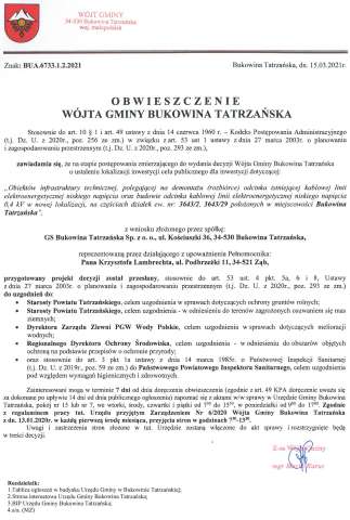 Obwieszczenie Wójta Gminy Bukowina Tatrzańska BUA 6733.1.2.2021