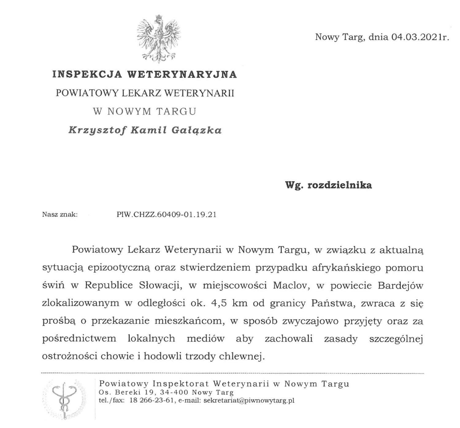 Przestrzeganie zasad bioasekuracji w związku z przypadkiem afrykańskiego pomoru świń w Republice Słowacji