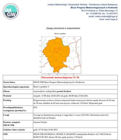 Ostrzeżenie meteorologiczne Nr 56