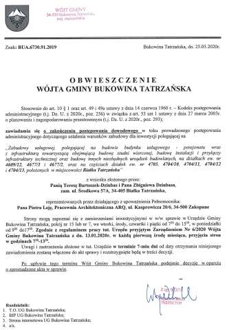 Obwieszczenie Wójta Gminy Bukowina Tatrzańska BUA 6730.91.2019