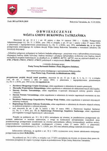 Obwieszczenie Wójta Gminy Bukowina Tatrzańska BUA 6730.91.2019 str 2