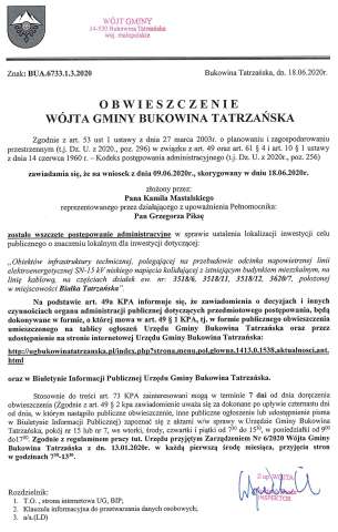 Obwieszczenie Wójta Gminy Bukowina Tatrzańska BUA 6733.1.3.2020