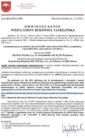 Obwieszczenie Wójta Gminy Bukowina Tatrzańska BUA 6733.1.1.2021