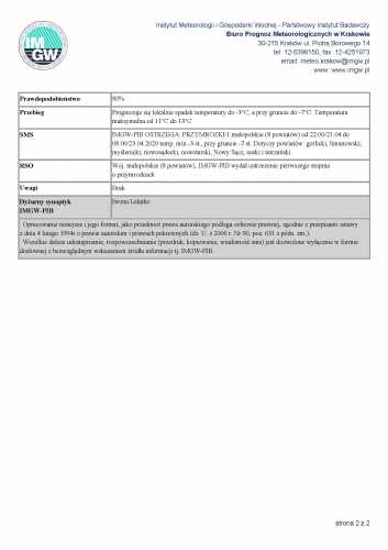 OSTRZEŻENIA METEOROLOGICZNE NR 80 - PRZYMROZKI