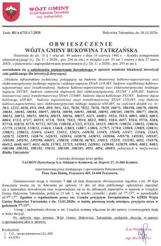 Obwieszczenie Wójta Gminy Bukowina Tatrzańska BUA 6733.1.7.2020