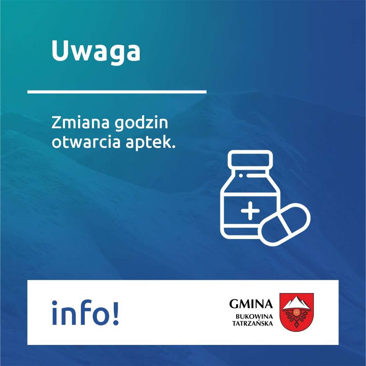 UWAGA: zmiana godzin otwarcia aptek