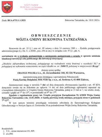 Obwieszczenie Wójta Gminy Bukowina Tatrzańska BUA 6733.1.1.2021