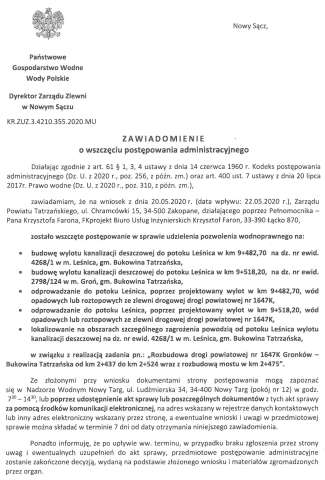 ZAWIADOMIENIE o wszczęciu postępowania administracyjnego