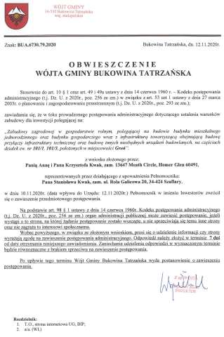 Obwieszczenie Wójta Gminy Bukowina Tatrzańska BUA 6730.79.2020