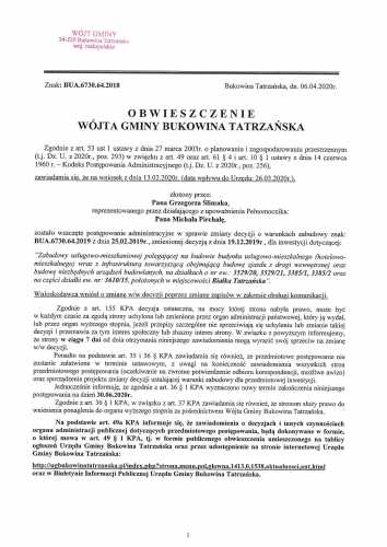 Obwieszczenie Wójta Gminy Bukowina Tatrzańska BUA 6730.64.2018 str 1