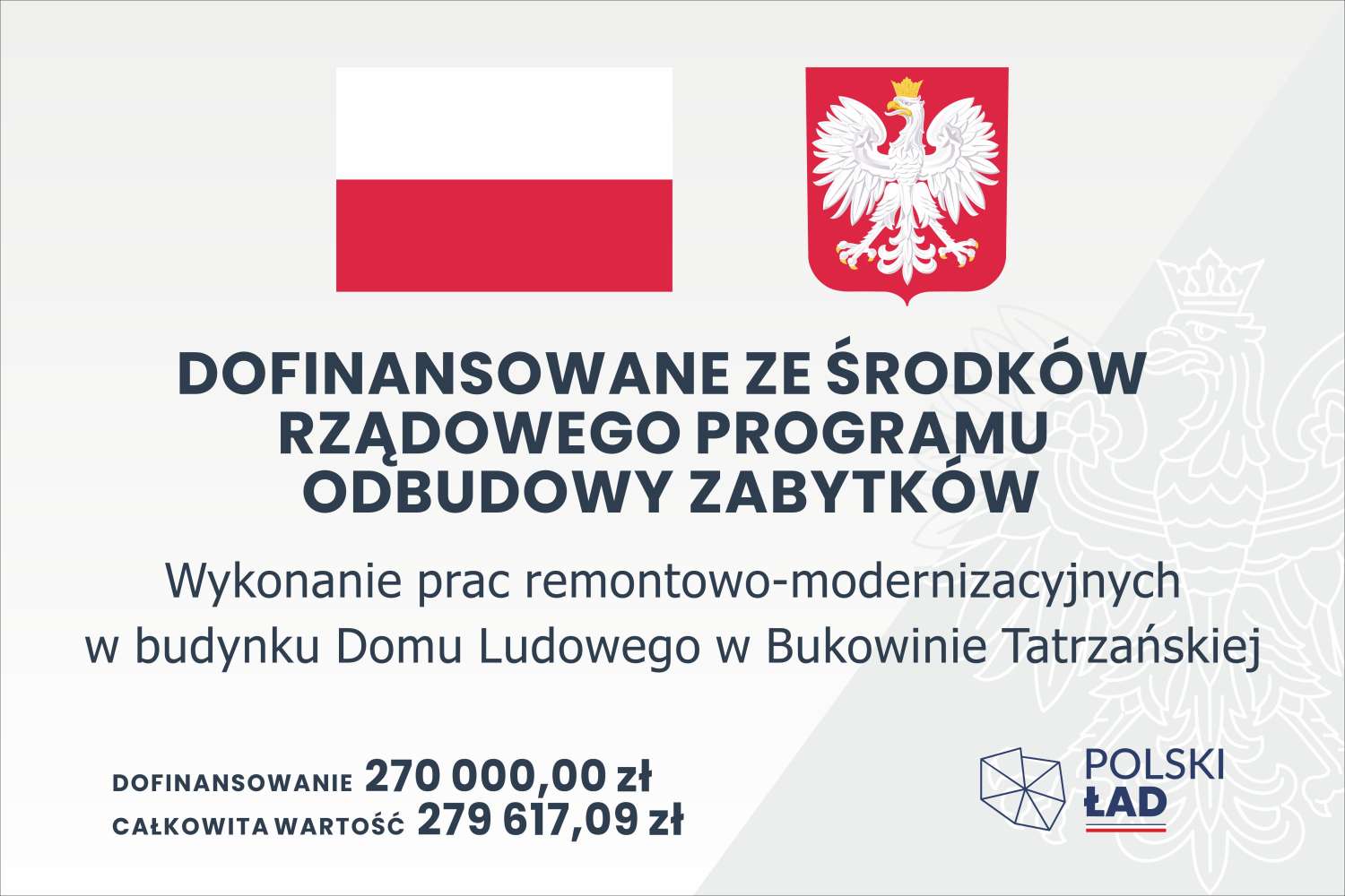 Wykonanie prac remontowo-modernizacyjnych w budynku Domu Ludowego w Bukowinie Tatrzańskiej 