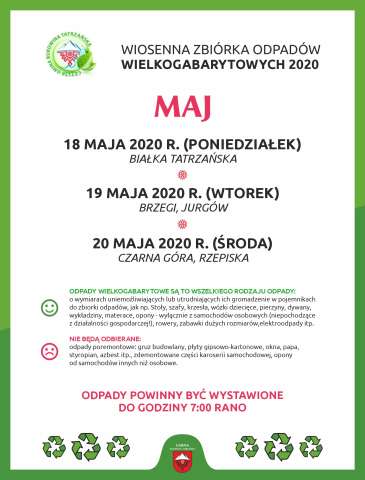 WIOSENNA ZBIÓRKA ODPADÓW WIELKOGABARYTOWYCH - MAJ 2020