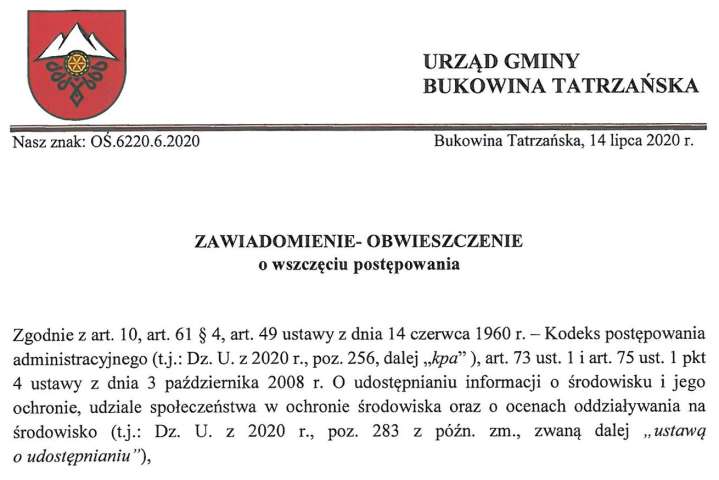 Zawiadomienie obwieszczenie o wszczęciu postępowania