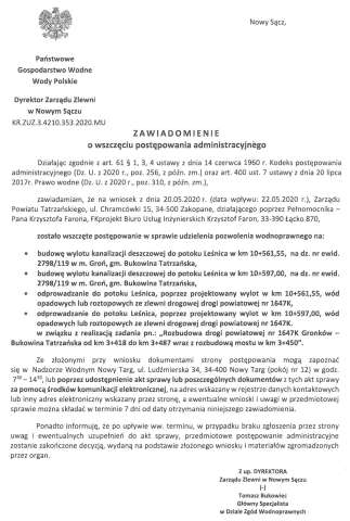 ZAWIADOMIENIE o wszczęciu postępowania administracyjnego