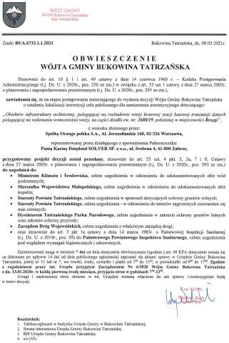 Obwieszczenie Wójta Gminy Bukowina Tatrzańska BUA 6733.1.1.2021